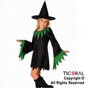 DISFRAZ  BRUJA VERDE CON SOMBRERO NI�A TALLE L (GY-101505)